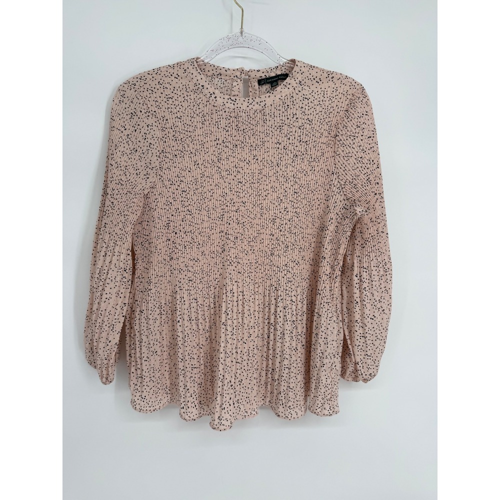 Adrianna‎ Papell Pink Speckled Micro Pleated Plisse Peplum Blouse Sz XS